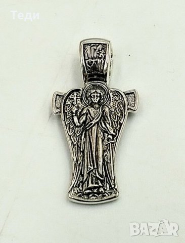 Двулицев сребърен медальон с ангел пазител с връзка, снимка 4 - Колиета, медальони, синджири - 34697396