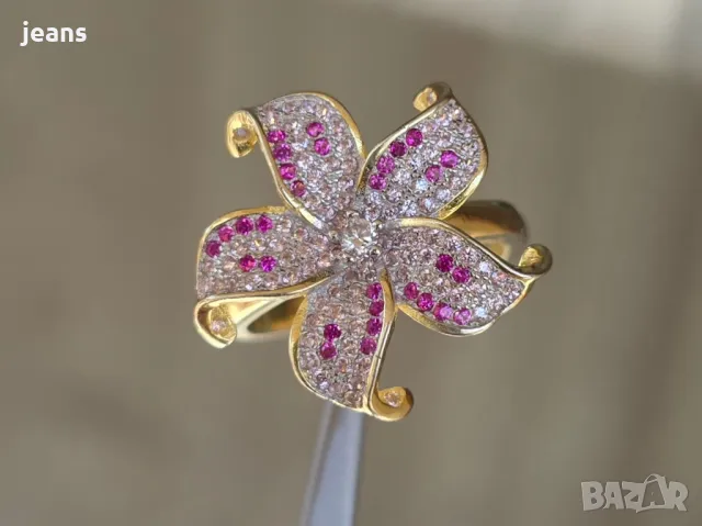 Сребърен 925 пръстен и висулка с позлата 17562, снимка 2 - Пръстени - 50325595