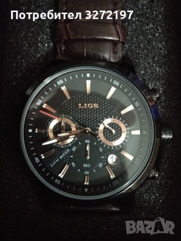 LIGE-Луксозен кварцов часовник,хронограф,дата,кожена каишка,високо качество, снимка 8 - Мъжки - 41424569