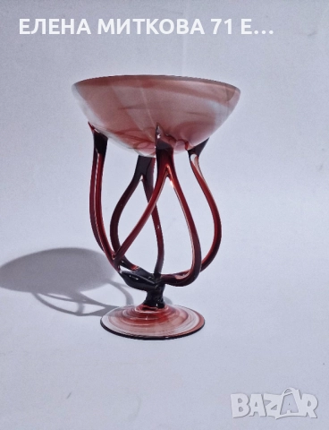 Купа на пиедестал от ръчно издухано арт стъкло, снимка 3 - Декорация за дома - 52900451