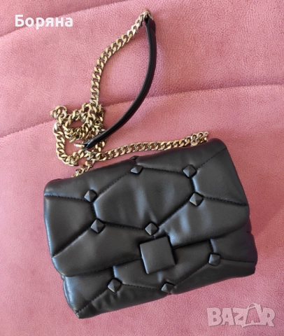 Zara мала кожена черна чанта