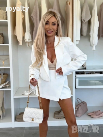 Нов Бял Елегантен Дамски Сет Две Части