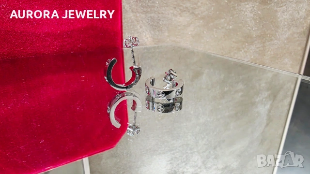 CARTIER Love Silver Hoop 2 Diamonds Small Model Дамски Обеци, снимка 6 - Обеци - 53237005