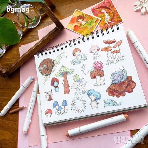 Ohuhu скицник 254x193mm,със спирала,120 страници/60 листа-200g/m²-Твърди корици-Блок за рисуване, снимка 9 - Ученически пособия, канцеларски материали - 52187136