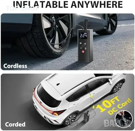 Нов Мощен 150PSI безжичен компресор Преносима помпа за гуми кола, снимка 4 - Друга електроника - 49919348
