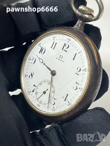 OMEGA Gunmetal джобен часовник с отворен лицев швейцарски 1900 г, снимка 6 - Мъжки - 49204926