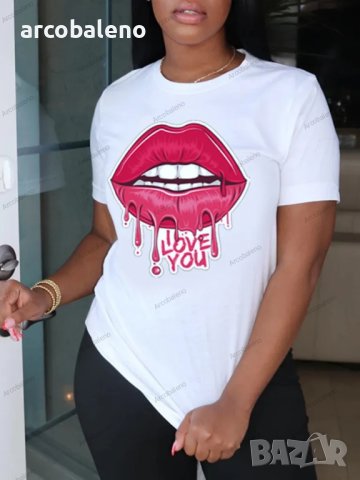 Дамска тениска с графичен принт на устни за свободното време, 7цвята , снимка 3 - Тениски - 41648097