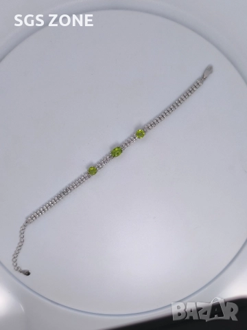 СРЕБЪРНА ГРИВНА С ЕСТЕСТВЕН ПЕРИДОТ, снимка 3 - Гривни - 52403751