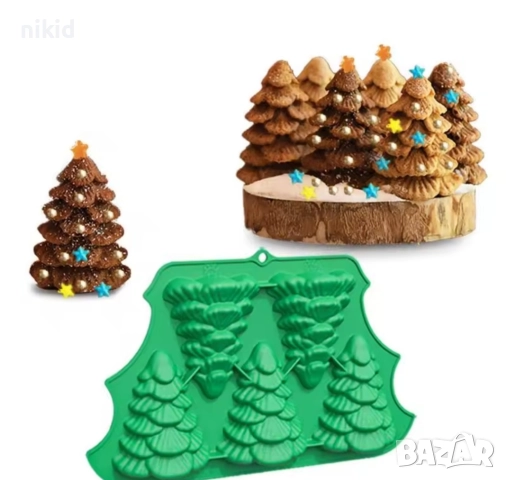 5 едри елхи елха бор дърво половин силиконов молд форма фондан шоколад гипс кексчета