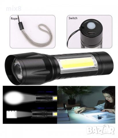 Мини фенер COB LED светлина, zoom, 3 режима на работа, USB зареждане и кутийка за съхранение, снимка 3 - Екипировка - 34645216