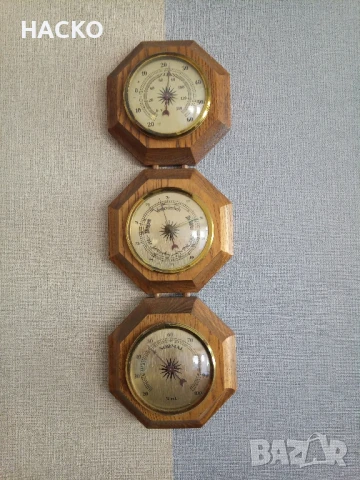 Метеорологична Станция от Махагон ТЕРМОМЕТЪР,ХИДРОМЕТЪР И БАРОМЕТЪР, снимка 1