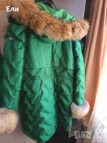 Зелена парка с естествен косъм от лисица , снимка 4 - Якета - 52648238