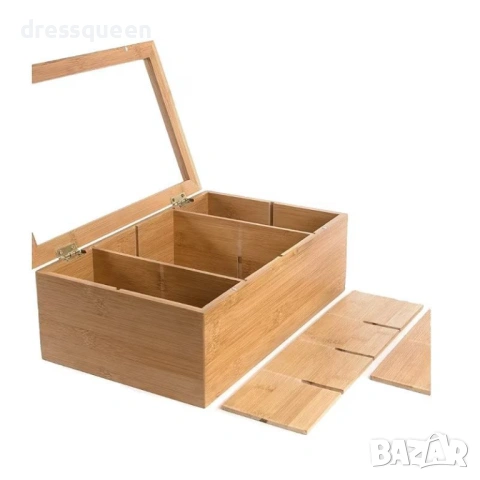 4633 „Луксозна бамбукова кутия за чай със стъклен капак – Елегантност за 8 вида чай“, снимка 4 - Други стоки за дома - 53653635
