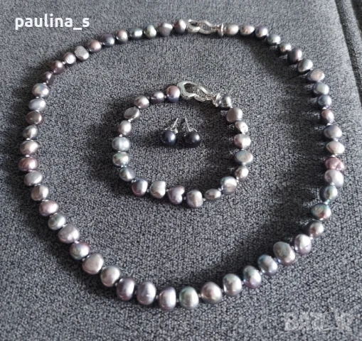 Два различни броя / Зашеметяващ комплект от естествени бели и черни сладководни перли, снимка 9 - Бижутерийни комплекти - 33618068