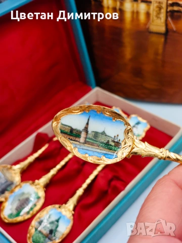 Винтидж руски емайлирани месингови лъжички за чай от 70-те години, снимка 10 - Антикварни и старинни предмети - 53012262