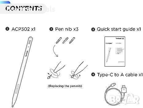 Нова ViewSonic ACP302 писалка стилус с прецизен връх Писане / рисуване Microsoft Surface, MPP2.0 New, снимка 6 - Друга електроника - 42499898