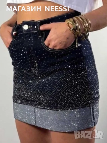 Дънкова пола с камъни