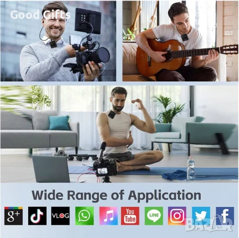 Безжичен петличен микрофон с два предавателя и 3-в-1 приемник, снимка 3 - Микрофони - 51257164