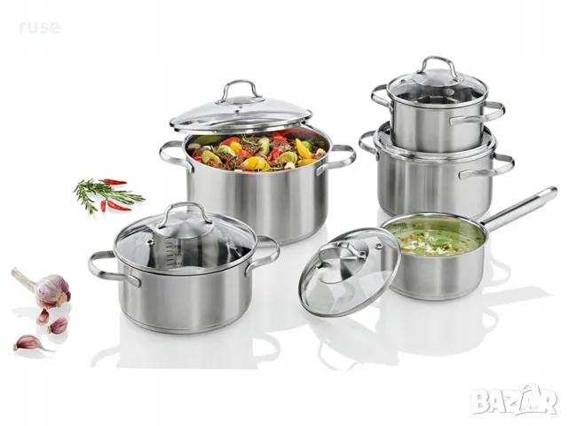 НОВИ! Комплект тенджери 5 части с капак неръждаема стомана ИНДУКЦИЯ, снимка 3 - Съдове за готвене - 49786209