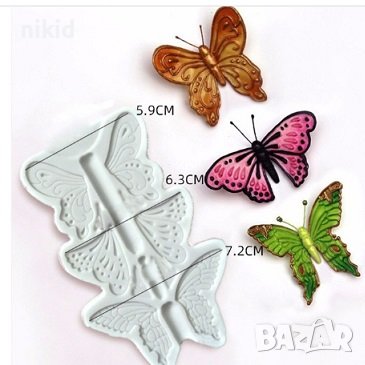 3 пеперуди 1 над друга силиконов молд форма фондан декор торта украса