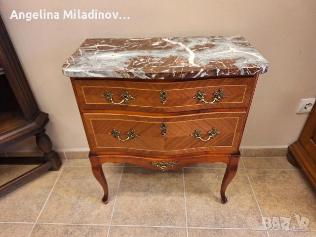 Скрин Луи XV с богата Интарзия и мраморен плот, снимка 9 - Скринове - 53772606