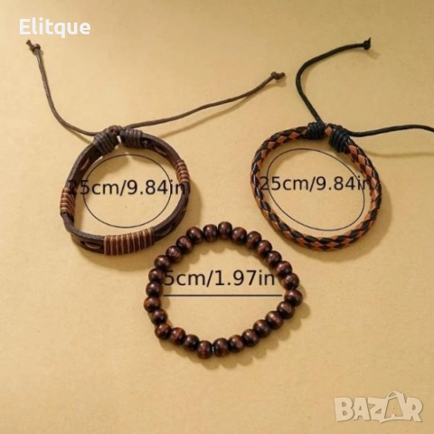 Комплект ръчен часовник с три гривни – стилен аксесоар за всеки повод, снимка 2 - Мъжки - 52853457