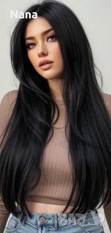 Черни треси екстеншън синтетичен косъм. Дължина 60см,грамаж 100гр. Цена за 1 брой треса 40лв., снимка 9 - Аксесоари за коса - 48498648