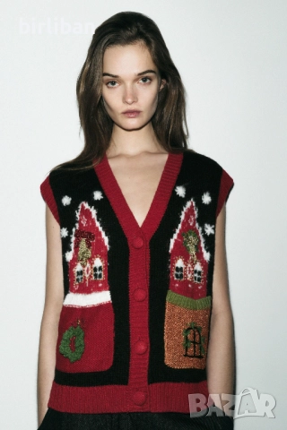 Новогодишна жакардова жилетка/елек ZARA, снимка 3 - Елеци - 52231737