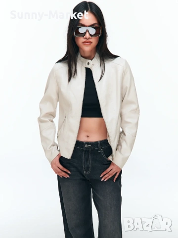 Дамско бежово кожено яке, снимка 3 - Якета - 53507890