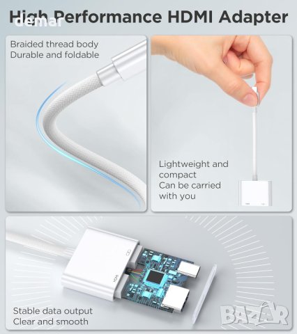 USB C към HDMI адаптер, Тип С към HDMI 1080P 4K конвертор (съвместим с Thunderbolt 3), снимка 8 - Кабели и адаптери - 44217692