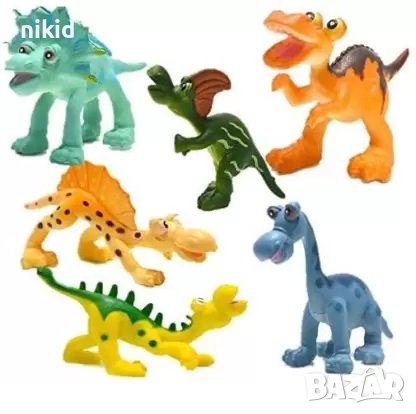 6 бр весели динозаври динозавър пластмасови фигурки играчки за игра и украса торта , снимка 1 - Фигурки - 39055359