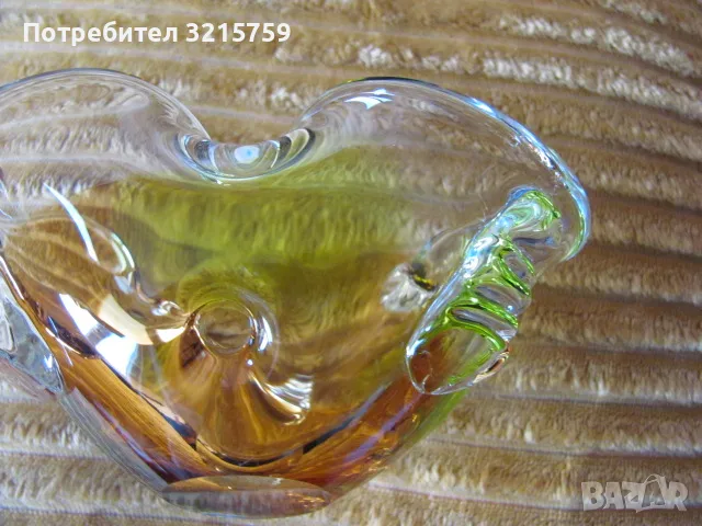 Масивна кристална купа, цветно стъкло, ръчна изработка,17х9см., снимка 3 - Декорация за дома - 48617867