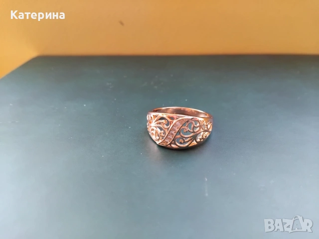 Позлатен пръстен  с проба 585 злато, снимка 4 - Колиета, медальони, синджири - 50575444