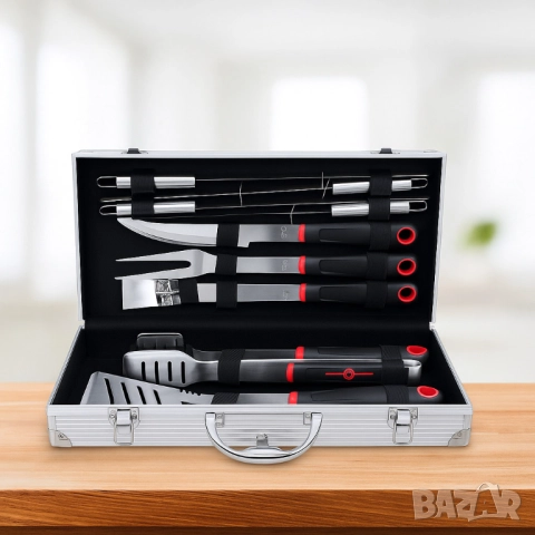 Луксозен комплект от 11 инструмента за барбекю в алуминиев куфар, снимка 6 - Други - 51852457