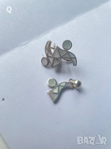 Сребърен комлект със седеф,проба 925 (14), снимка 2 - Обеци - 50979092