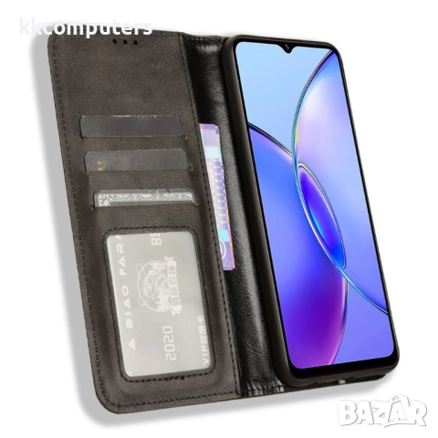 Кожен Ретро Калъф за vivo Y17s 4G / Y28 5G / Y33t -Магнитно затваряне, Държач за Карти и Стойка, вкл, снимка 6 - Калъфи, кейсове - 52560501