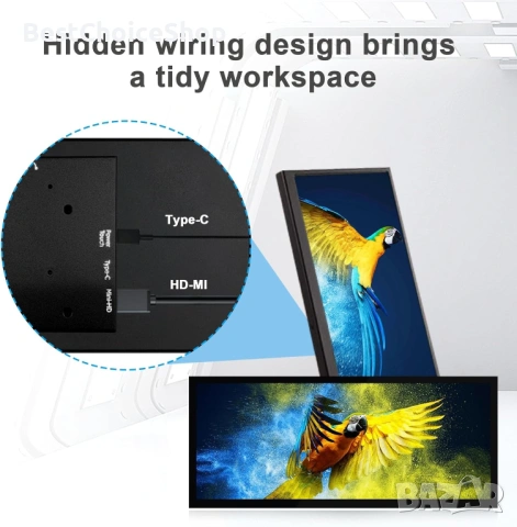 12.3-инчов тъч монитор с HDMI за лаптоп, вторичен дисплей – Портативен LCD, снимка 7 - Монитори - 53367013