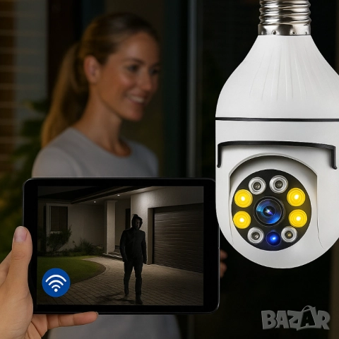 WiFi Панорамна IP Камера LYLÚ 360° във форма на крушка с нощно виждане и автоматично проследяване, снимка 4 - Друга електроника - 51948027