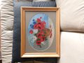 Гоблен -макове,с рамка от естествено дърво, снимка 2