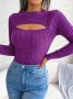 Дамски пуловер с изрязан дълъг ръкав с кръгло деколте, 3цвята - 023, снимка 8