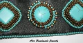 Комплект с тюркоаз - гривна, пръстен и обеци /естествена кожа, бродерия с мъниста/. Ръчна изработка., снимка 3