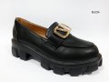 Дамски черни кожени обувки на платформа -034
