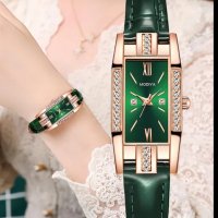 Много красив зелен дамски ръчен часовник с камъчета. Нов, снимка 1 - Дамски - 42080734