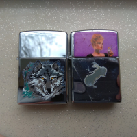 Zippo Wolf (вълк) оригинална американска запалка от 2000 г. и Zippo Pinup Girl запалка от 1996 г, снимка 2 - Подаръци за мъже - 44802856