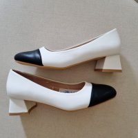 Черно-бели обувки 37 номер ежедневни удобен ток еко кожени  , снимка 3 - Дамски ежедневни обувки - 41655825