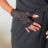 Къси черни дантелени ръкавици без пръсти 8618, снимка 7 - Ръкавици - 44303425