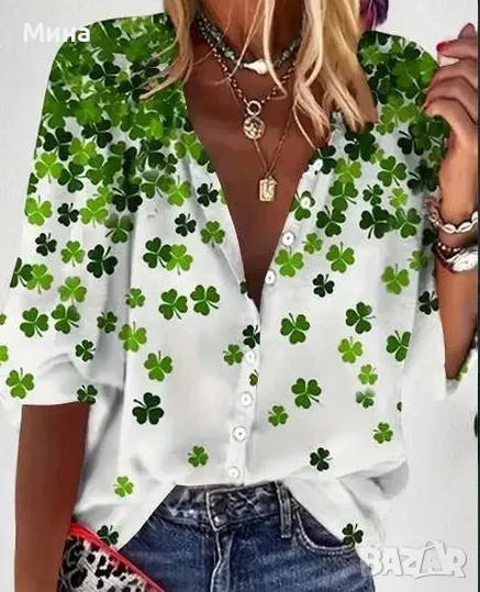 Бяла риза с щампа на детелини, снимка 1