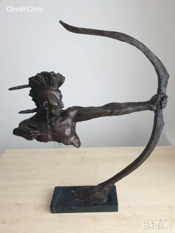 77см-10кг McKenzie статуя-композиция/канадска голяма бронзова скулптура/фигура на индианец с лък, снимка 1