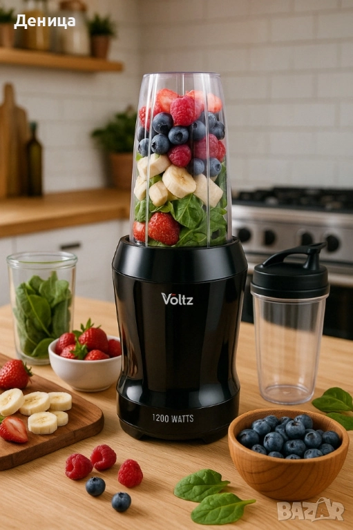 Блендер нутри Voltz, 1200W, 2 чаши с вместимост : 1 л./ 0.8л., Черен или Червен, снимка 1