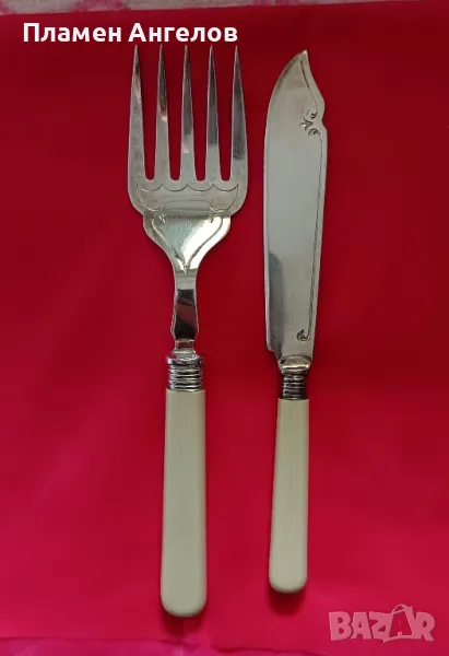 Посребрени нож и вилица за риба, снимка 1